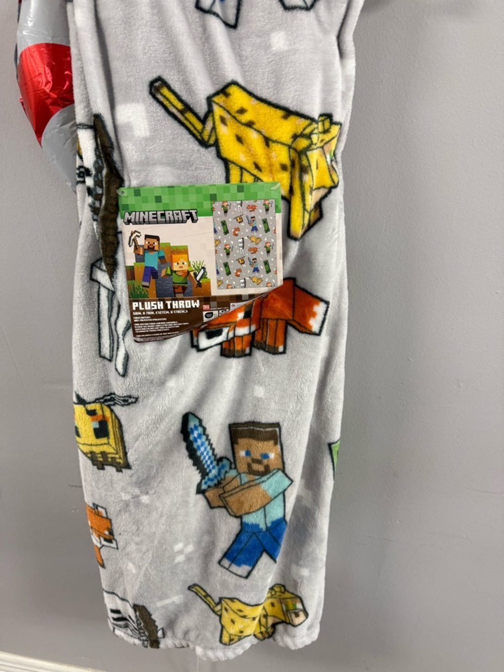 Minecraft Plush Throw Blanket - Light Gray with Multicolor Characters